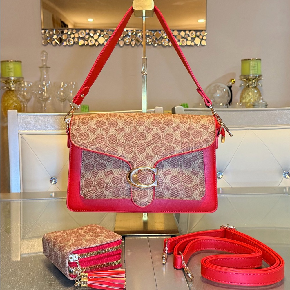 Elegant Red and Tan Shoulder Bag